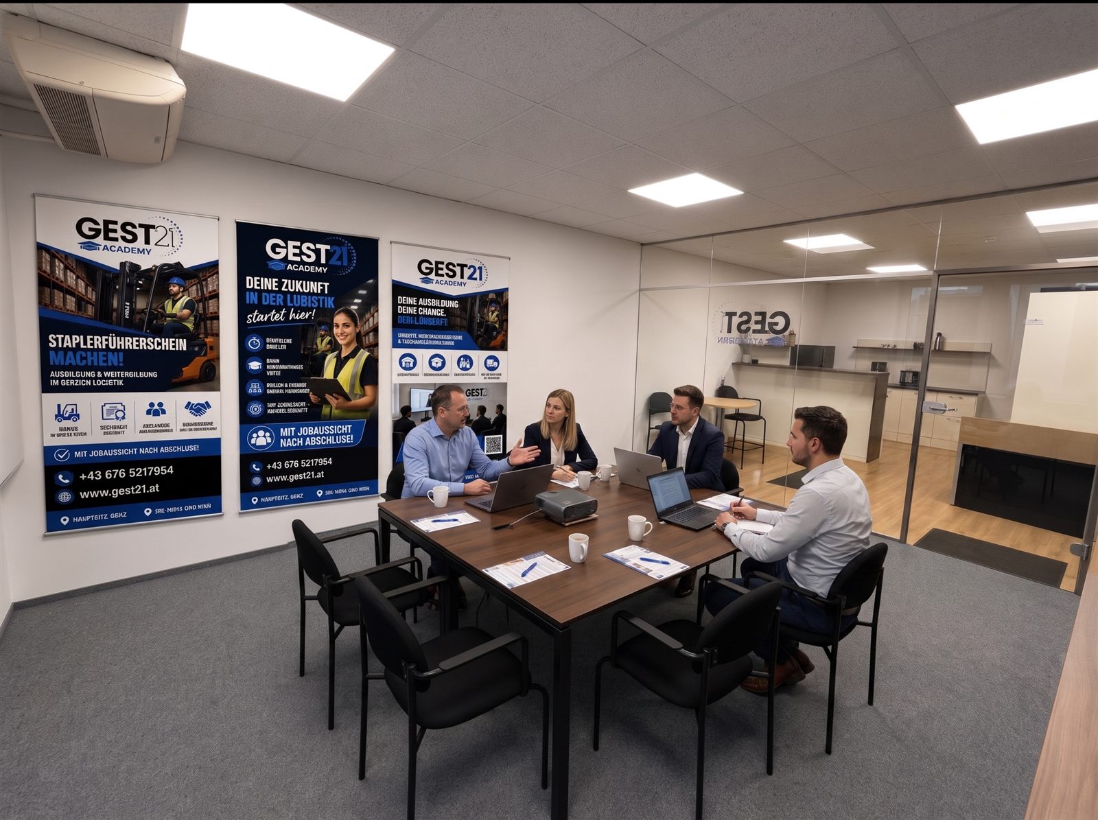 Besprechungsraum mit Konferenztisch während eines Meetings